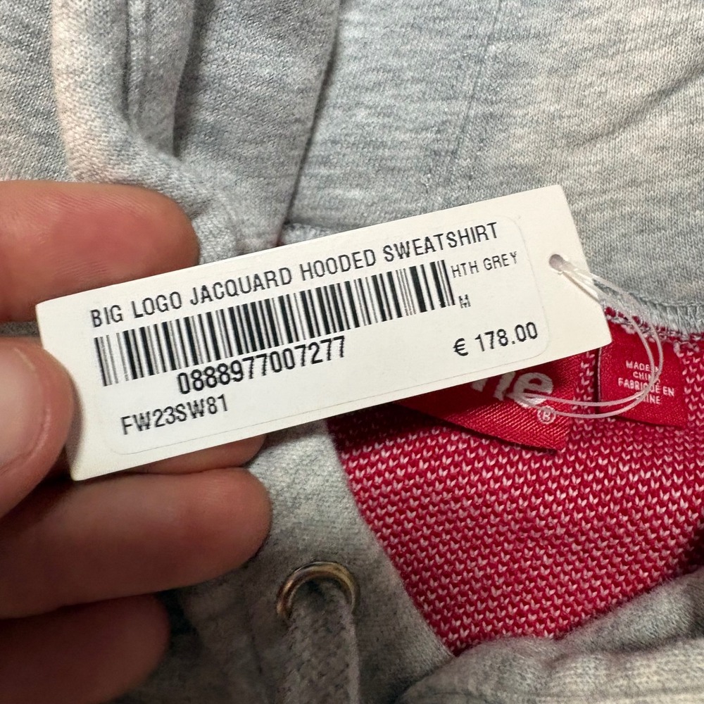 Supreme Big Logo Jacquard Hooded Sweatshirt Heather Grey FW23SW81 Mens Medium - Picture 8 of 9